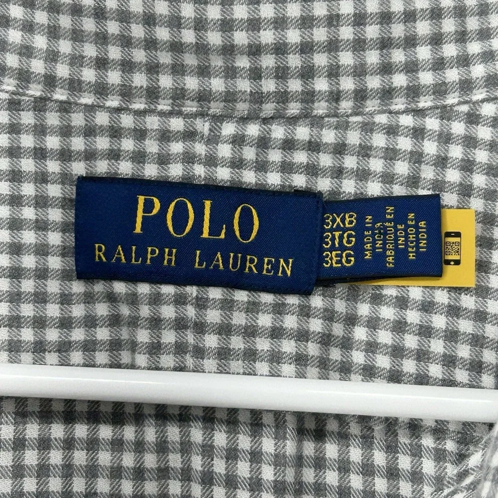 Polo Ralph Lauren Long Sleeve Shirt Men Size 3XB Gray Gingham Casual